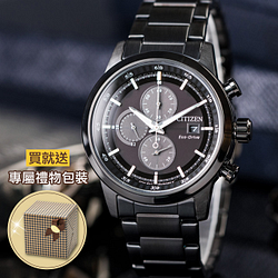 PChome精選手錶優惠-CITIZEN三眼計時光動能錶-鍍黑(CA0615-59E)