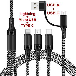 PChome精選手機線材優惠-Golf雙USB3ALightning/Type-C/Micro快速充電線1.2m(黑)