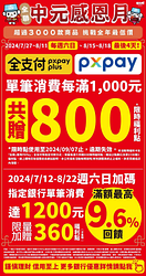 2024中元感恩月 每週六日單筆消費滿1000元送800福利點