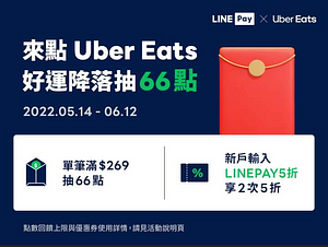 LINE Pay X Uber Eats 滿額抽 66點紅包