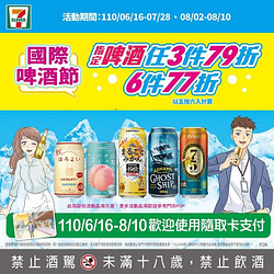 購買指定啤酒享任3件79折、6件77折