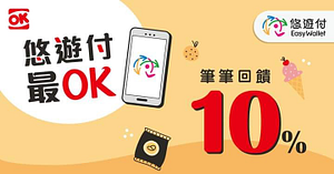 到OK超商使用悠遊付每筆皆享10%悠遊付回饋金