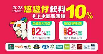悠遊樂飲 五六日最高享10%!