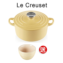 PChome精選鍋具優惠-LECREUSET－圓形鑄鐵鍋（含羞草黃．直徑24cm）鋼頭