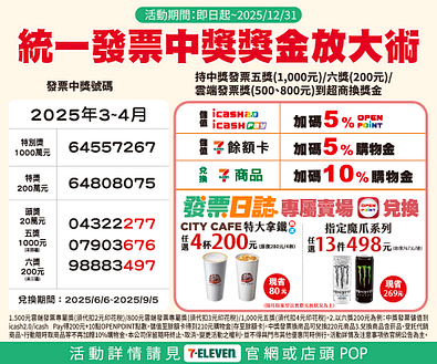 2025統一發票中獎獎金加碼