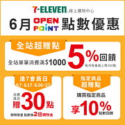 6月全站消費滿千天天享點數5%回饋