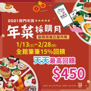 南門市場筆筆享15%回饋，每日每人最高回饋450元