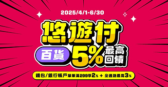 悠遊付指定百貨 錢包/銀行帳戶單筆滿299最高5%回饋