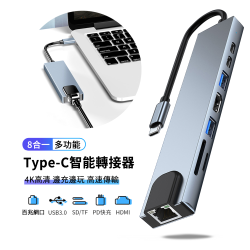 PChome精選USB周邊優惠-ANTIANType-C八合一多功能HUB轉接器PD快充充電傳輸集線器USB3.0WAN轉接頭HDMI