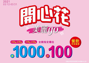 指定店櫃當天消費 滿1,000元送100元電子特別券