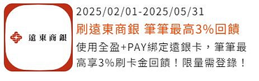 全盈+PAY綁定遠東商銀信用卡，筆筆最高享3%刷卡金回饋