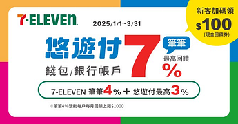 7-11門市悠遊付錢包/銀行帳戶付款 筆筆最高回饋7%