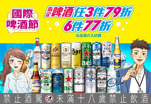 指定啤酒任3件79折、任6件77折