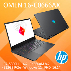 PChome精選OMEN電競優惠-HPOMEN16-C0666AX(R7-5800H/16G/RX6600M8G/512GBPCIe/W11/FHD/144Hz/16.1)