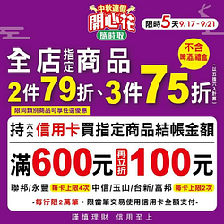 限時五天9/17-9/21 全店指定商品 二件79折、三件75折