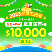 使用全盈+PAY單筆消費滿100元 即可獲得1次抽獎機會