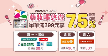悠遊卡/悠遊聯名卡指定藥妝嗶悠遊享最高7.5%回饋