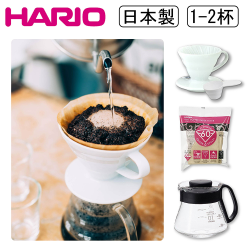 PChome精選咖啡茶優惠-【HARIO】V60白色01陶瓷濾杯+量匙+濾紙+咖啡壺組