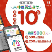 用悠遊付 於林百貨消費筆筆享10%回饋