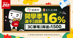 PChome開學季滿千最高16%回饋 3C筆電滿額再送$1,500