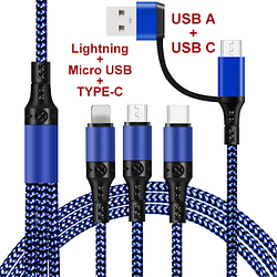 PChome精選手機線材優惠-Golf雙USB3ALightning/Type-C/Micro快速充電線1.2m(藍)