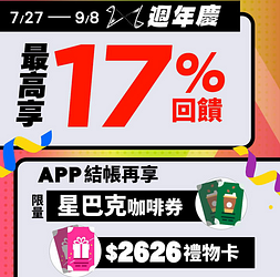 獨家商品2折起 消費最高享17%回饋