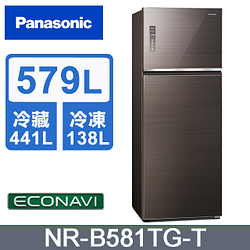 PChome精選冰箱優惠-Panasonic國際牌無邊框玻璃579公升雙門冰箱NR-B581TG-T(曜石棕)