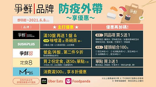 爭鮮旗下品牌，即日起至6/8外帶優惠一覽表