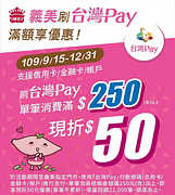 台灣Pay支付滿250元🤳 即享50元回饋‼‼