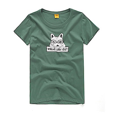 台灣製CACO設計短TEE-法鬥眼鏡短T.情侶款(兩色)-女