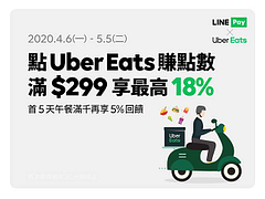 Uber Eats用LINE Pay 最高享18%回饋