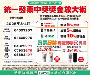 2025統一發票中獎獎金加碼