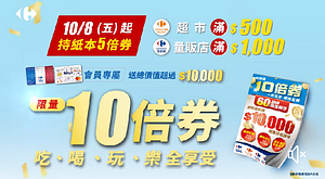 起持紙本5倍券至家樂福消費，滿額就送超值10倍券