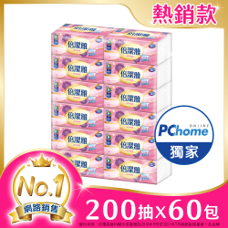 PChome精選衛生紙優惠-倍潔雅純萃柔感抽取式衛生紙(200抽x12包x5袋)