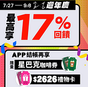 獨家商品2折起 消費最高享17%回饋