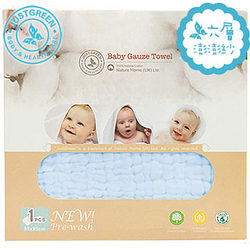 PChome精選婦幼優惠-英國JustGreen嬰兒六層紗純棉紗　布浴巾95x95cm(粉藍色)