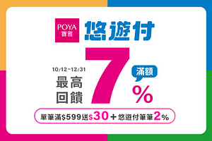 持悠遊付消費滿額最高回饋7%