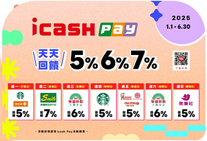 icash Pay天天5%6%7%回饋