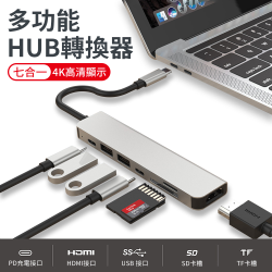 PChome精選USB周邊優惠-ANTIANType-C七合一多功能HUB轉接器USB集線器HDMI智能轉換器筆電擴展塢mac轉接頭